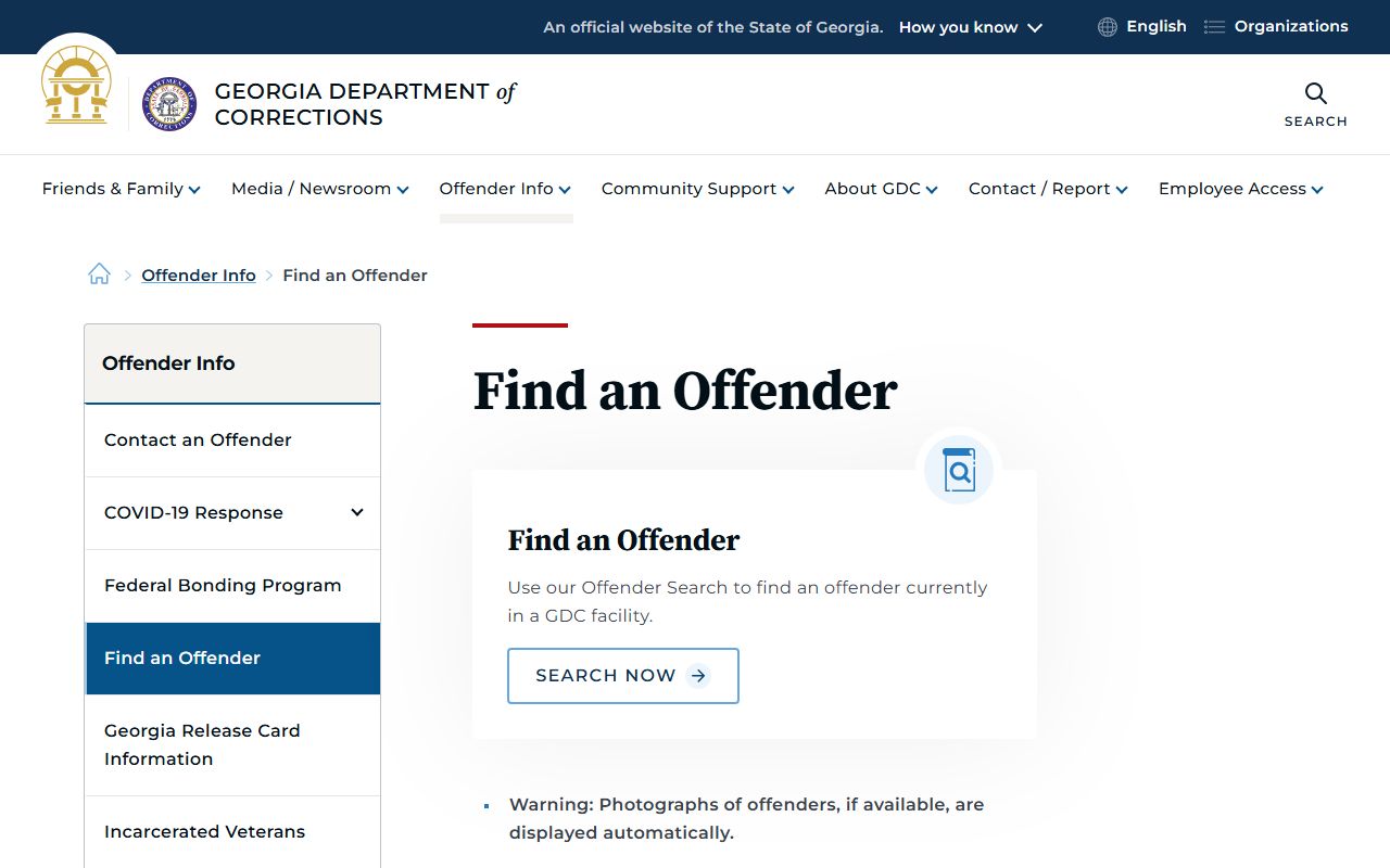 GDC Find an Offender lookup for Macon State Prison inmate records