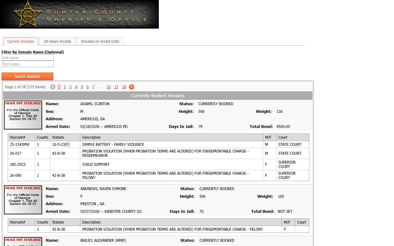Macon County inmate population jail roster search on Sumter County current inmates